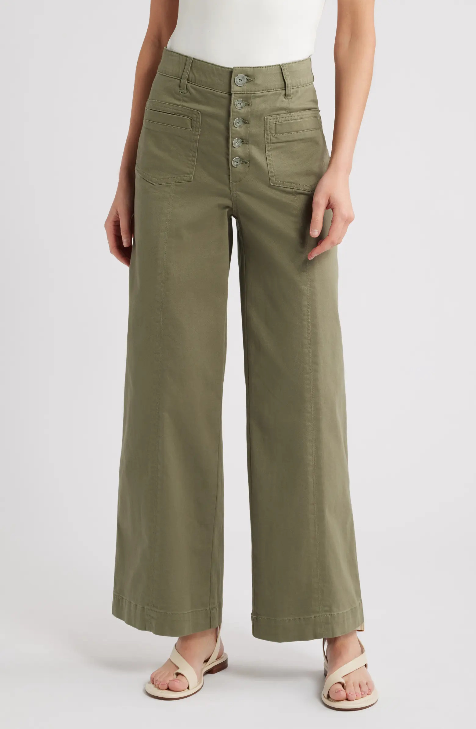 'Ab'Solution Skyrise High Waist Exposed Button Fly Wide Leg Pants | Nordstrom