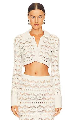 L'Academie Talmai Pointelle Cropped Cardigan in Ivory from Revolve.com | Revolve Clothing (Global)