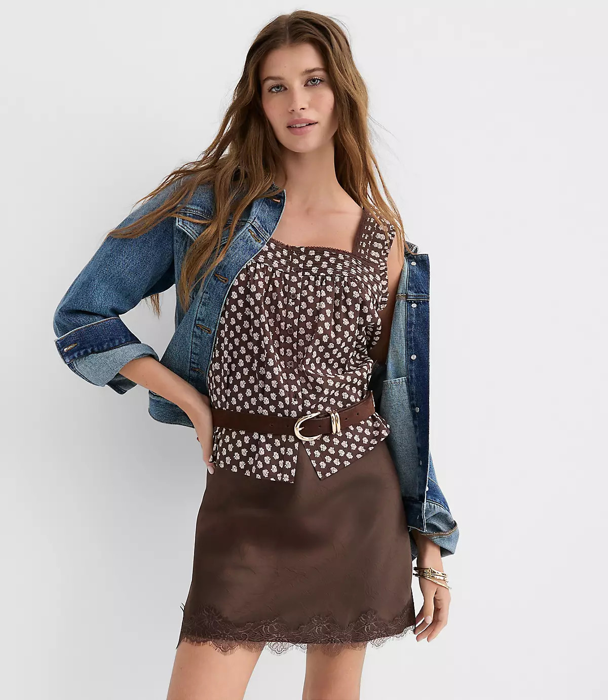 Lace Trim Satin Bias Mini Skirt | LOFT