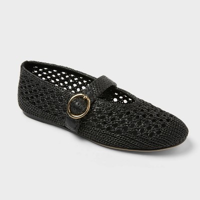 Women's Sia Knit Woven Mary Jane Flats - Universal Thread™ Black 9: Cushioned Insole, Textured Outsole, Raffia Upper | Target