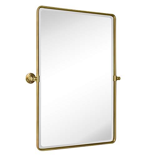 TEHOME 27 x 35'' Farmhouse Brush Gold Metal Framed Pivot Rectangle Bathroom Mirror Tilting Bevele... | Amazon (US)