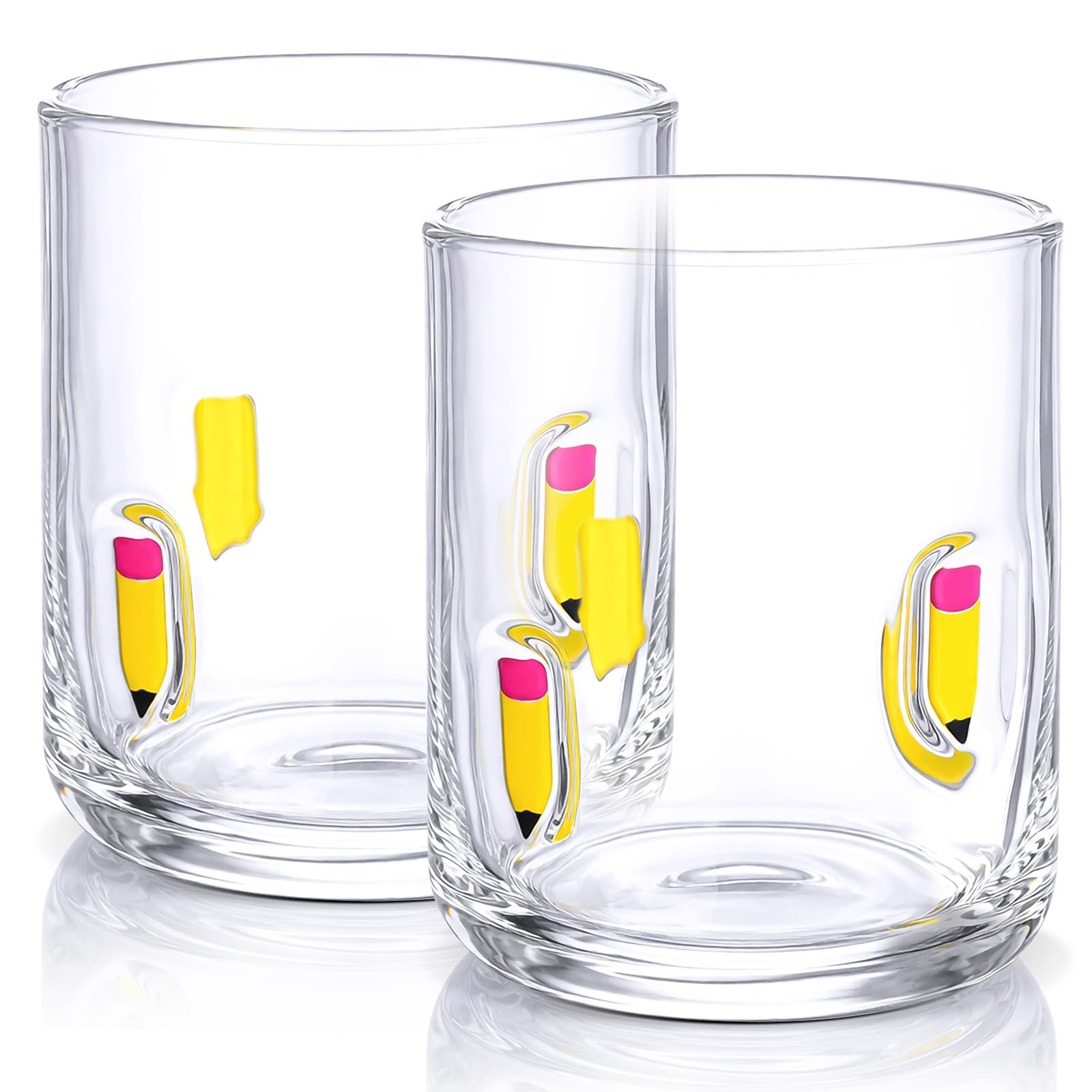 SiliFine 2 Pcs Pencil Icon Juice Glasses - 14oz Pencil Pattern Stemless Wine Drinking Coffee Glass Cup for Home Party Supplies & Gift | Amazon (US)