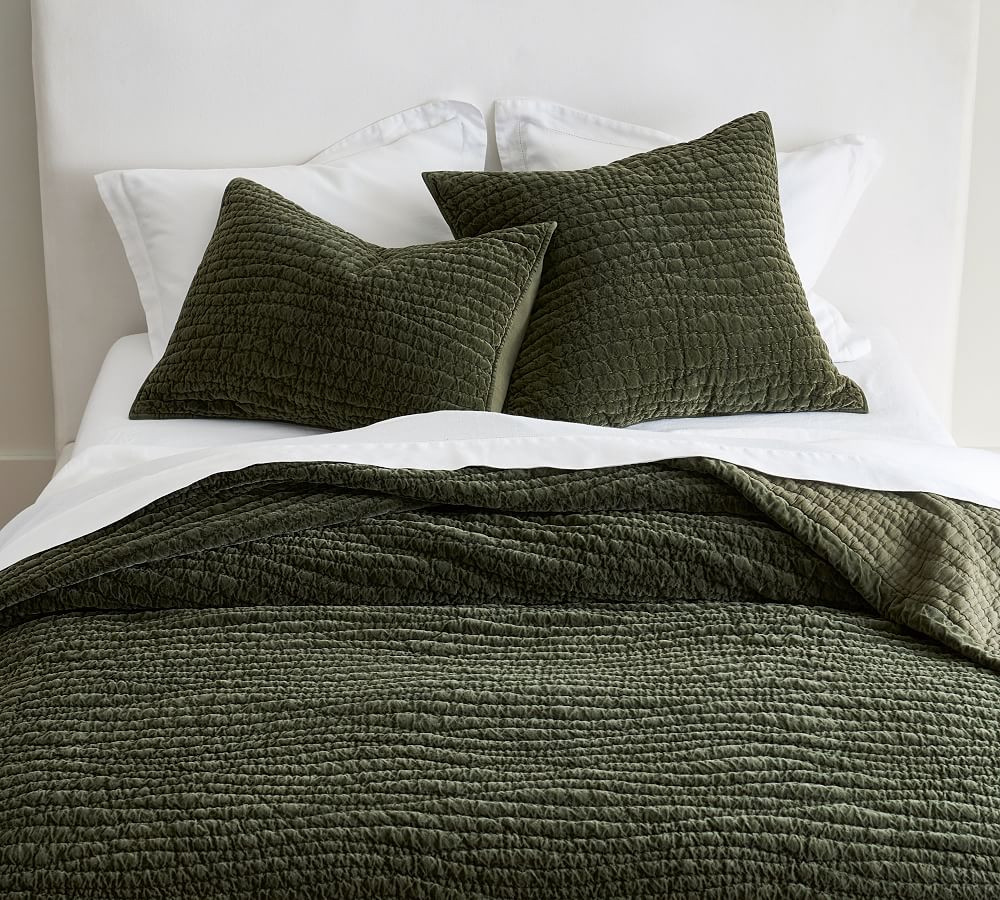 Washed Velvet Handcrafted Quilt, Loden, King/Cal. King | Pottery Barn (US)