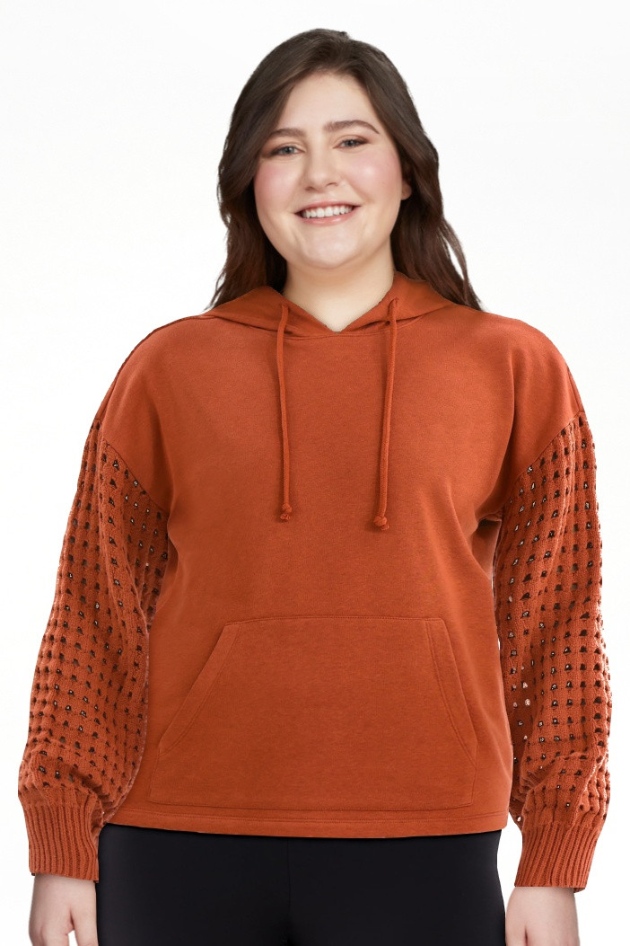 Time and Tru Women's Fleece Hoodie with Crochet Long Sleeves, Sizes XS-XXXL | Walmart (US)
