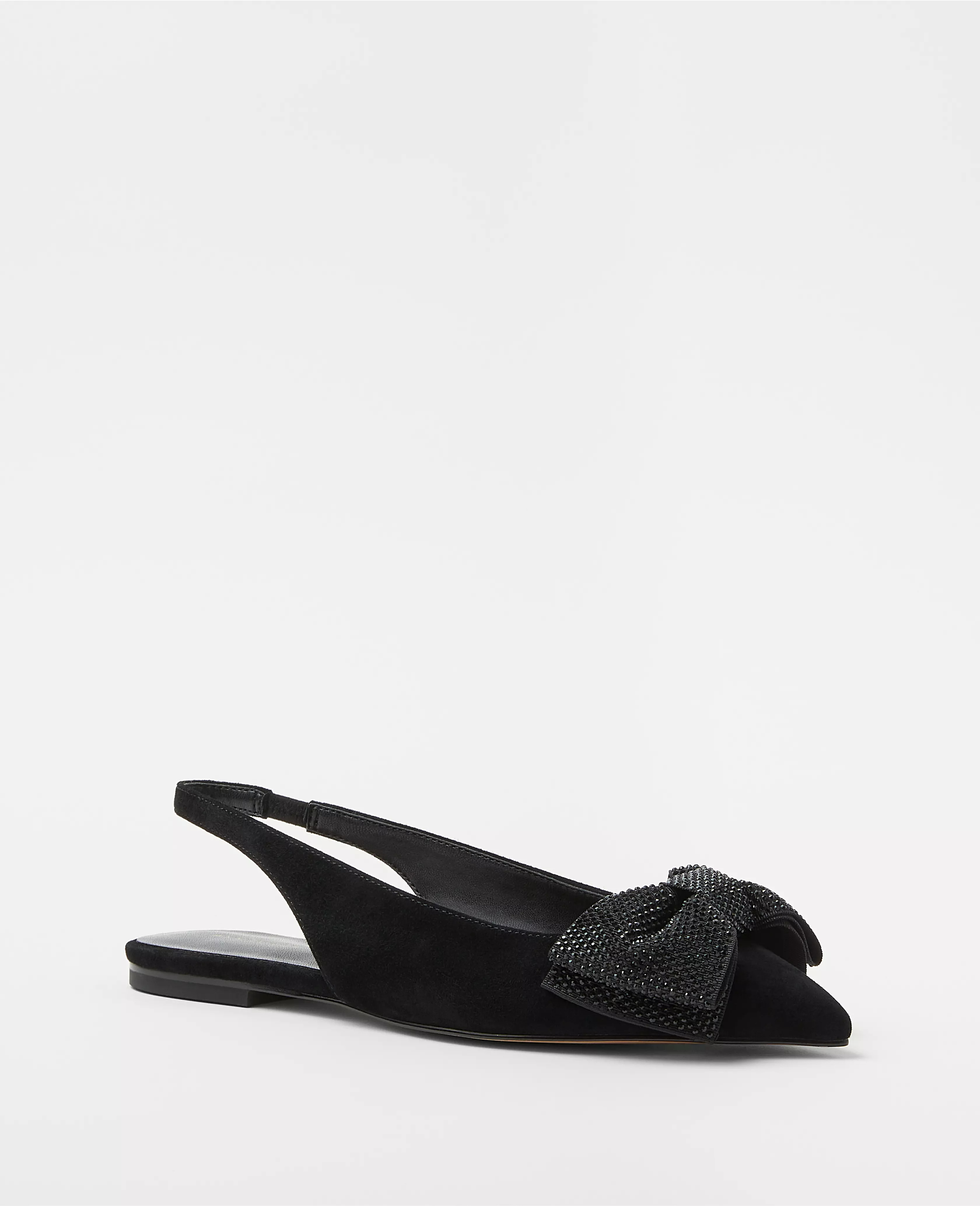 Crystal Bow Pointy Toe Suede Slingback Flats | Ann Taylor (US)