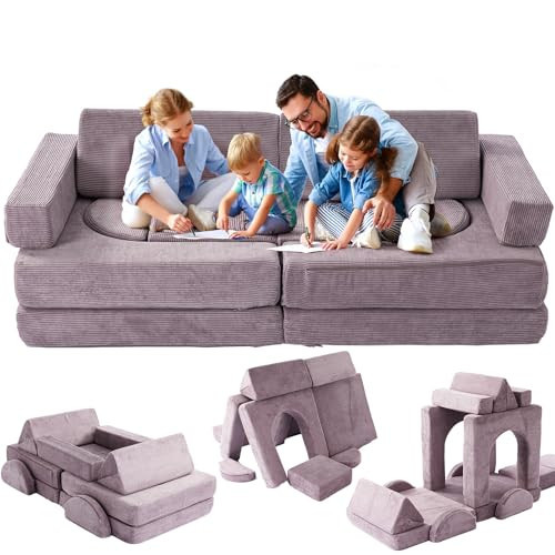 Modular Kids Play Couch, 14PCS Nugget Couch Toddler Building Fort, Versatile 500+DIY Creativing Playroom Bedroom Furniture for Playing, Creativing, Convertible Kids Sofa for Boys and Girls (Purple) | Amazon (US)