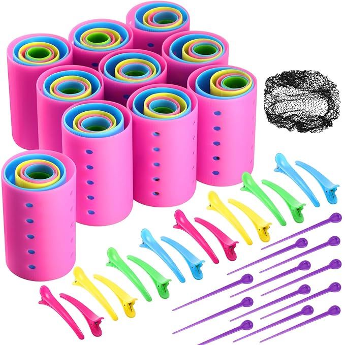 141 Pieces Hair Rollers Set Include 60 Plastic Hair Rollers for Medium Long Short Hair with 60 Pi... | Amazon (US)