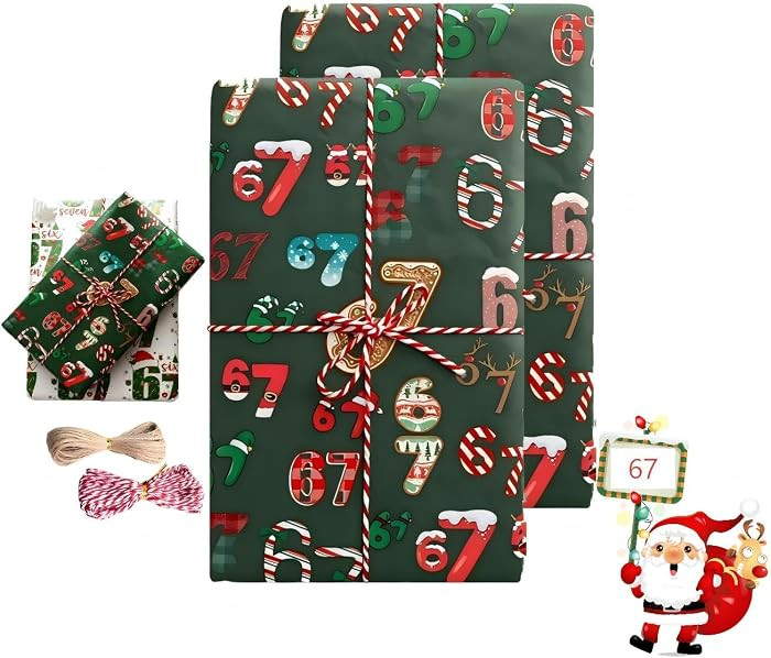 67 Christmas Wrapping Paper 2PCS,67 Wrapping Papers,6 7 meme Wrapping Paper, 67 Meme Funny Teen H... | Amazon (US)