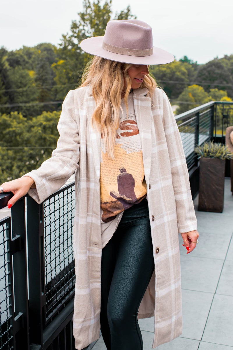 Cover Your Tracks Sand Plaid Trench Coat | Apricot Lane Boutique