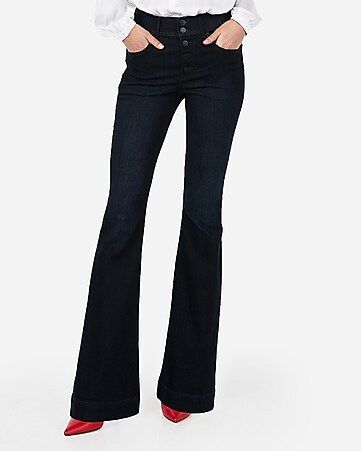 high waisted button fly bell flare jeans | Express