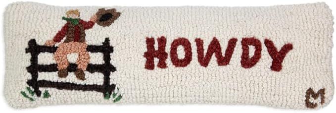 Artist-Designed Howdy Cowboy Hand-Hooked Wool Decorative Throw Pillow (8” x 24”) Southwestern... | Amazon (US)