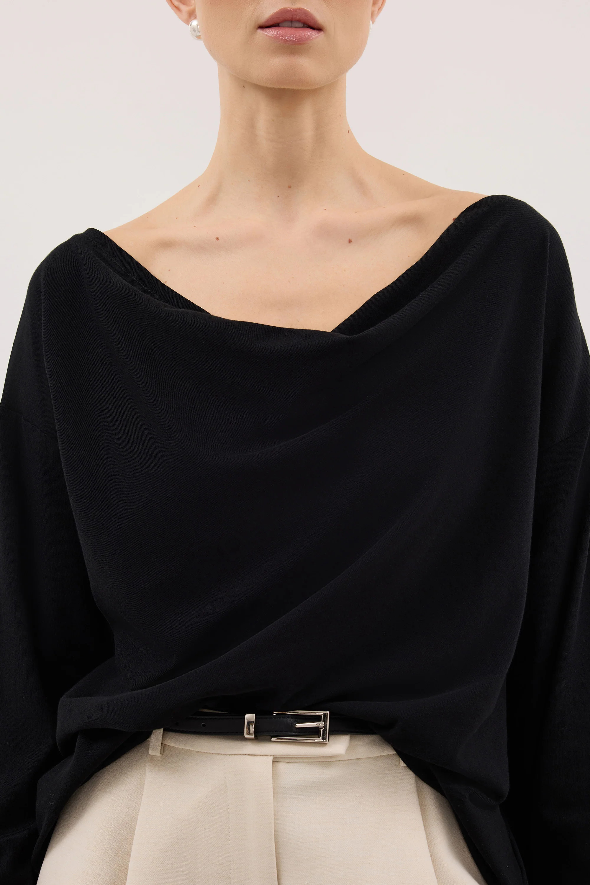 ORELIA BLACK COWL NECK SLEEVED TOP | DISSH