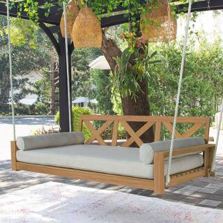 Cambridge Casual Logan 2-Person Teak Wood Porch Swing Daybed with Off White Cushion 131040-TW-XX-... | The Home Depot