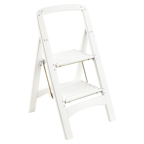 White 2-Step Wooden Folding Stool | The Container Store