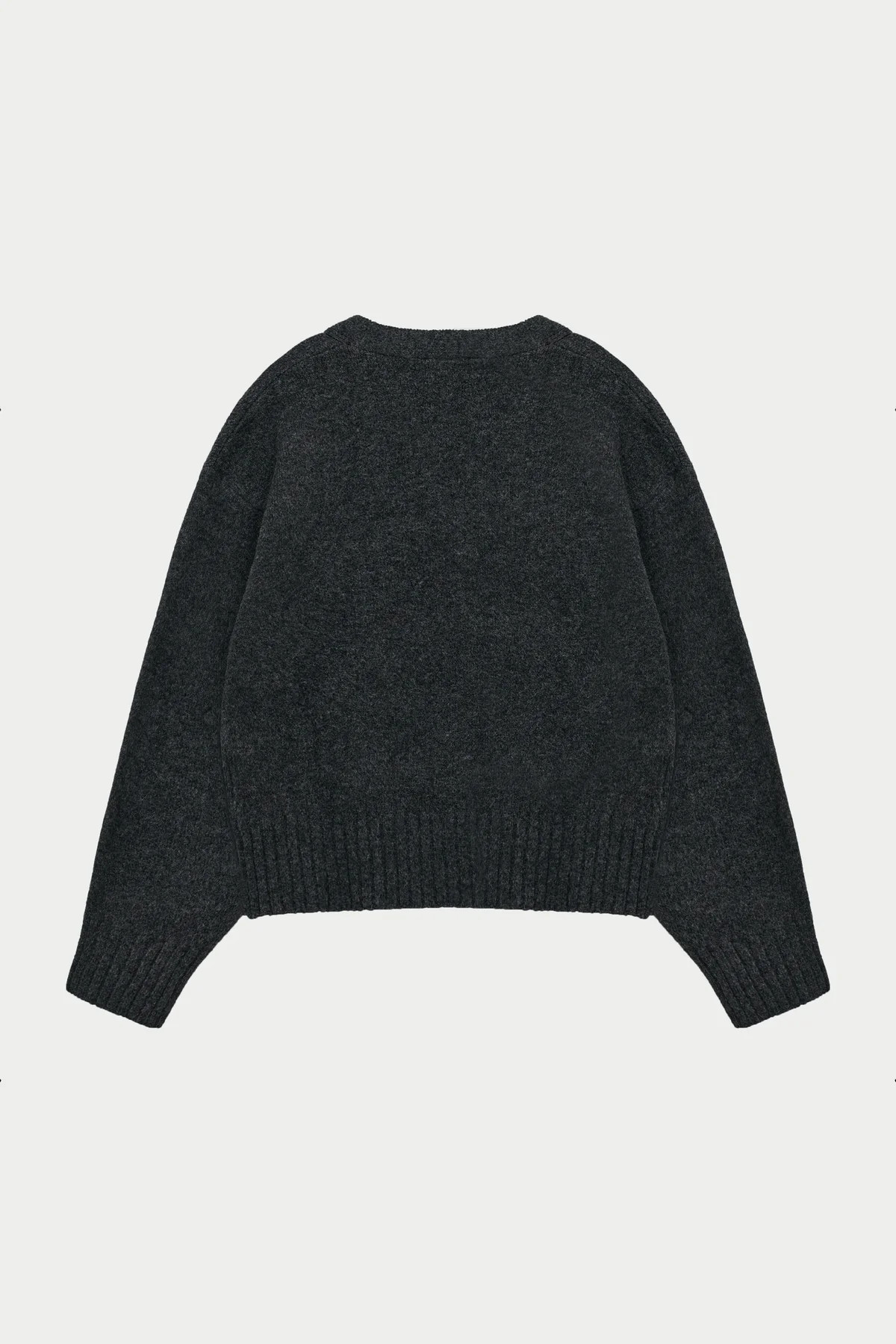 FLUFFY KNIT EMBLEM EMBROIDERED CARDIGAN - CHARCOAL | The Couture Club