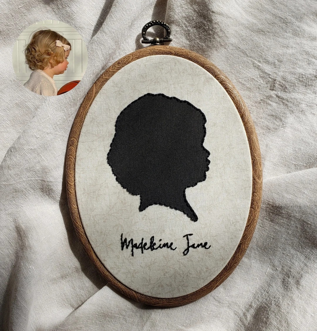 Custom Silhouette Portrait, Child Portrait, Embroidery Portrait, Personalized Baby Silhouette Por... | Etsy (US)