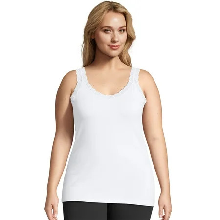 Hanes Just My Size Stretch Cotton Tank with Lace Trim (Plus ) White 4X Women s | Walmart (US)