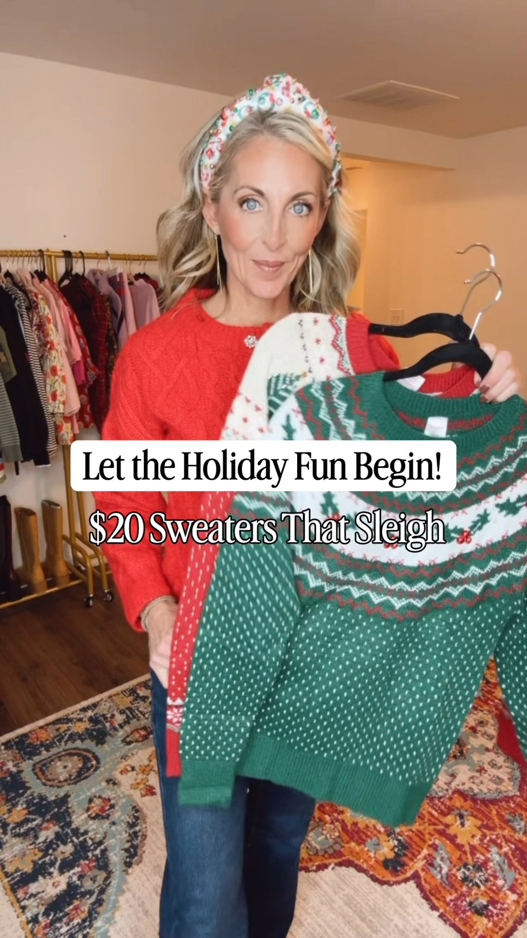 For me, the start of the holiday season officially begins on Saturday — we’re merrily two days away! 🎄 So I thought I’d get us in the spirit with these festive Holiday Time sweaters from Walmart, each under $20. I paired them with my favorite ruffle-neck tops and new colored denim (both under $30!) — all from Walmart Fashion. Comment MERRY to grab it all RUN they will sell out! 🎄❤️

Sweaters size small 
Tops size xs 
Jeans size 0 


 Affordable, cozy, and perfect for those classroom days, coffee runs, or family get-togethers that make this season so special.

holiday sweaters for women, Walmart holiday finds, Christmas fashion 2025, affordable Christmas sweaters, cozy winter outfits, festive Walmart outfits, Walmart fashion over 40, Walmart jeans women, budget-friendly holiday looks, Christmas outfit ideas, cozy holiday style, Walmart fashion blogger, holiday season wardrobe