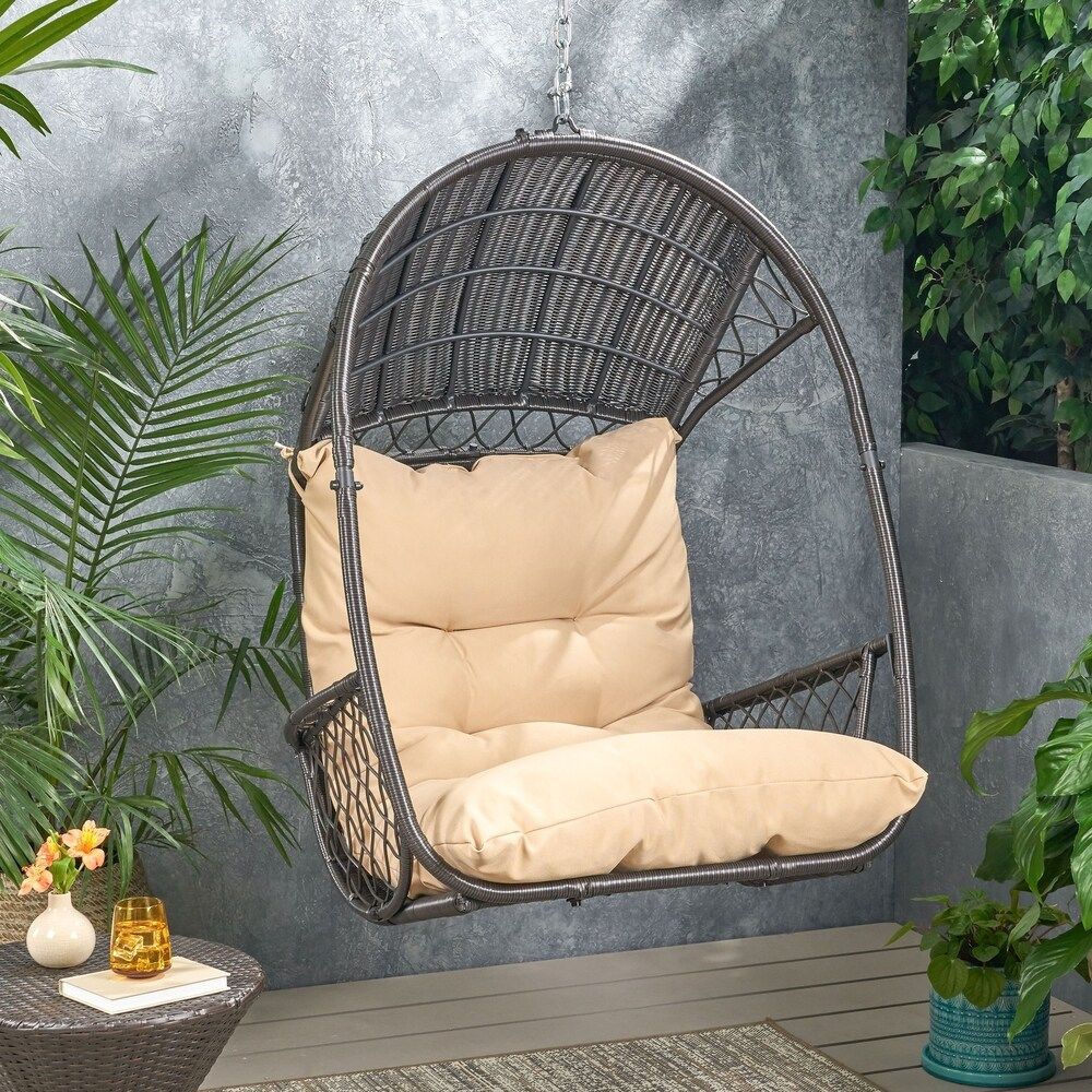 Malia Outdoor/Indoor Wicker Hanging Chair with Cushion (Stand Not Included) by Christopher Knight Ho | Bed Bath & Beyond