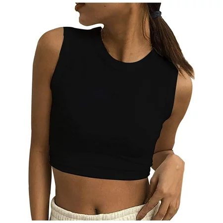 CYMMPU Women Clothing Women s Round Neck Tank Slim Fit Crop Tops Sexy Bustier Streetwear Cami Solid  | Walmart (US)