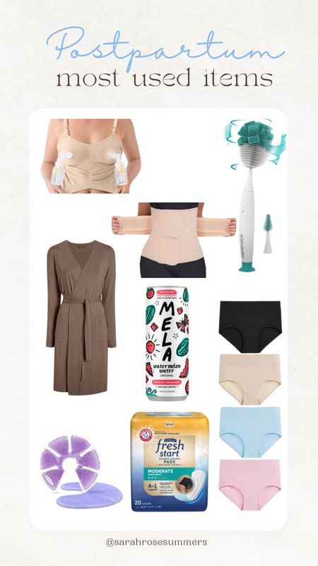 Most used postpartum items
Pumping bras 
Robe to wear while pumping in the middle of the night 
Mela - watermelon water for hydration for supply
Nanobebe automatic bottle and pump parts cleaner 
Binder for c section (life savor for pumps in the road when in a car) 
High waisted undies for c section 
Fit Right Fresh Start pads with arm and hammer baking soda to absorb scent and not just mask it
Ice packs for breasts

#LTKbump #LTKMostLoved #LTKbaby
