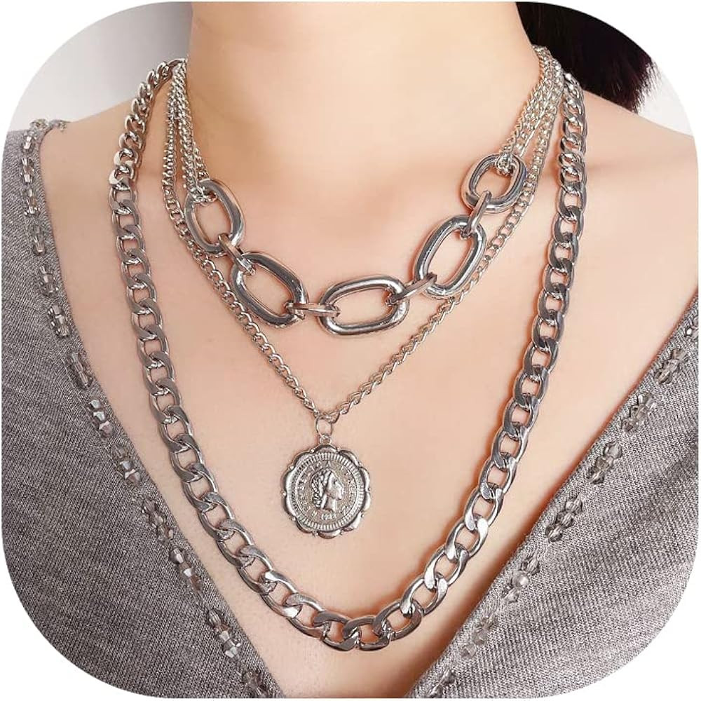 CSIYANJRY99 Chunky Gold Necklaces for Women,Multilayer Punk 80s Hip Hop Necklace,Layered Cuban Li... | Amazon (US)