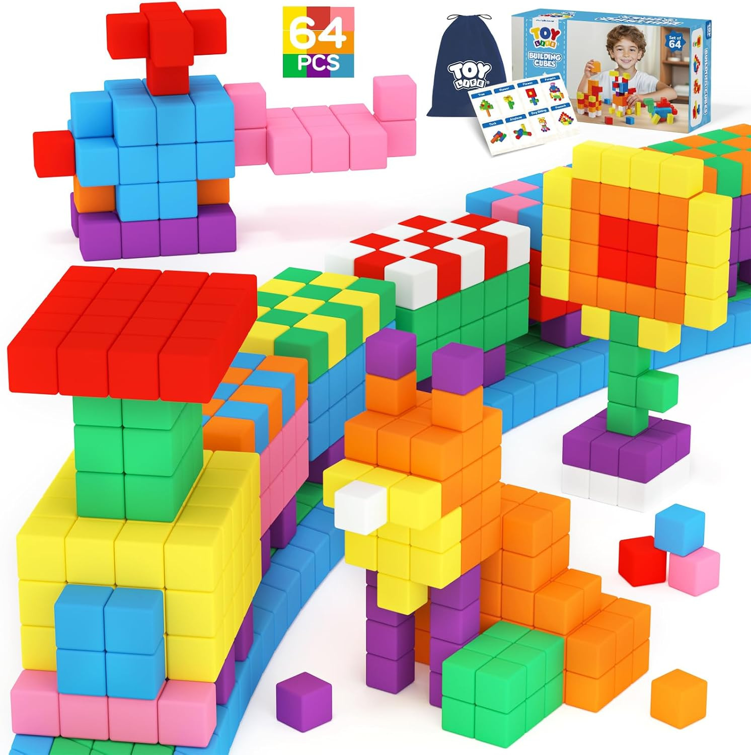 64PCS Magnetic Blocks, Magnetic Building Blocks for Kids Ages 3 4 5 6 Year Old, Magnet Cubes, Aut... | Amazon (US)