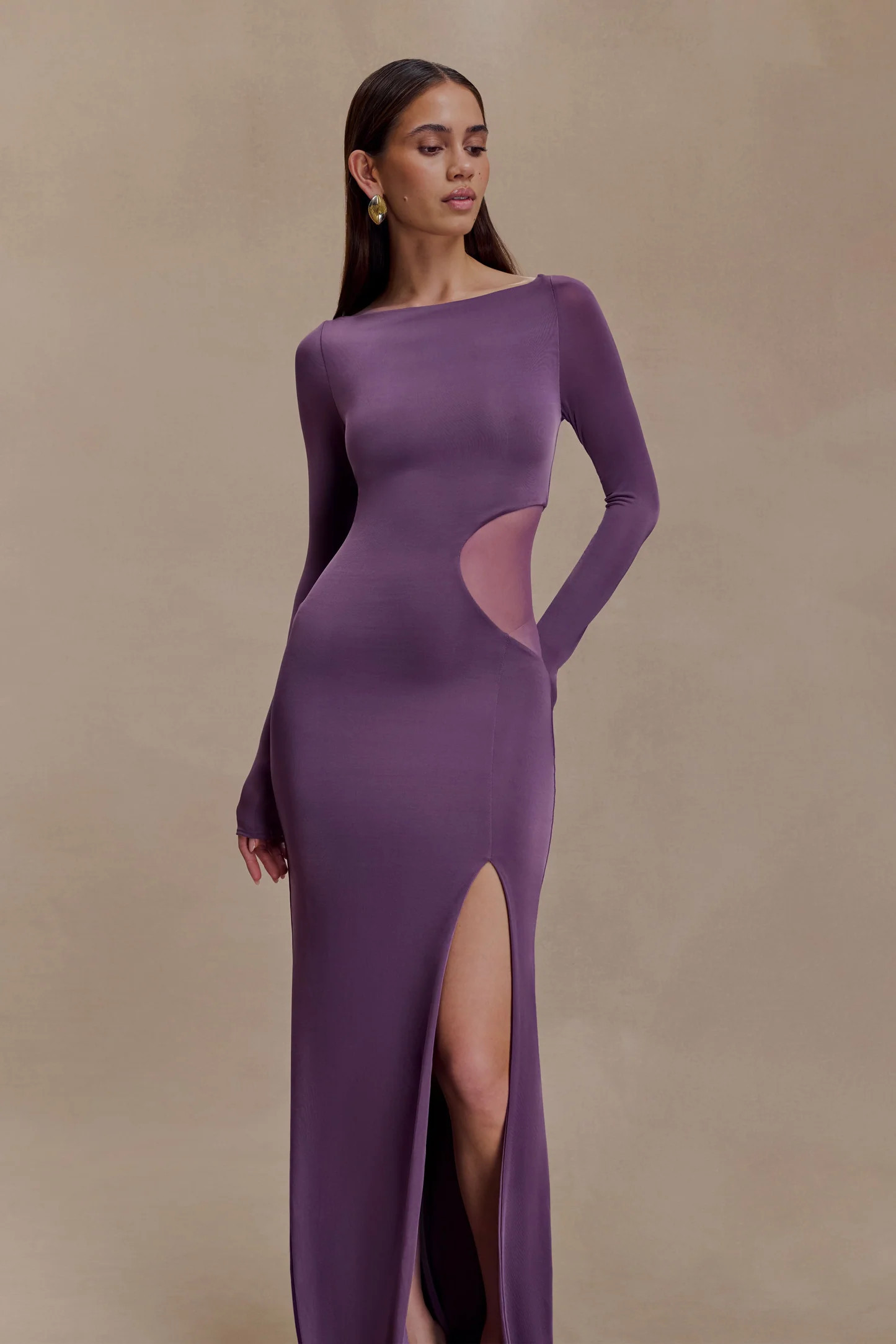 Megan Slinky And Mesh Maxi Dress - Purple | Meshki UK