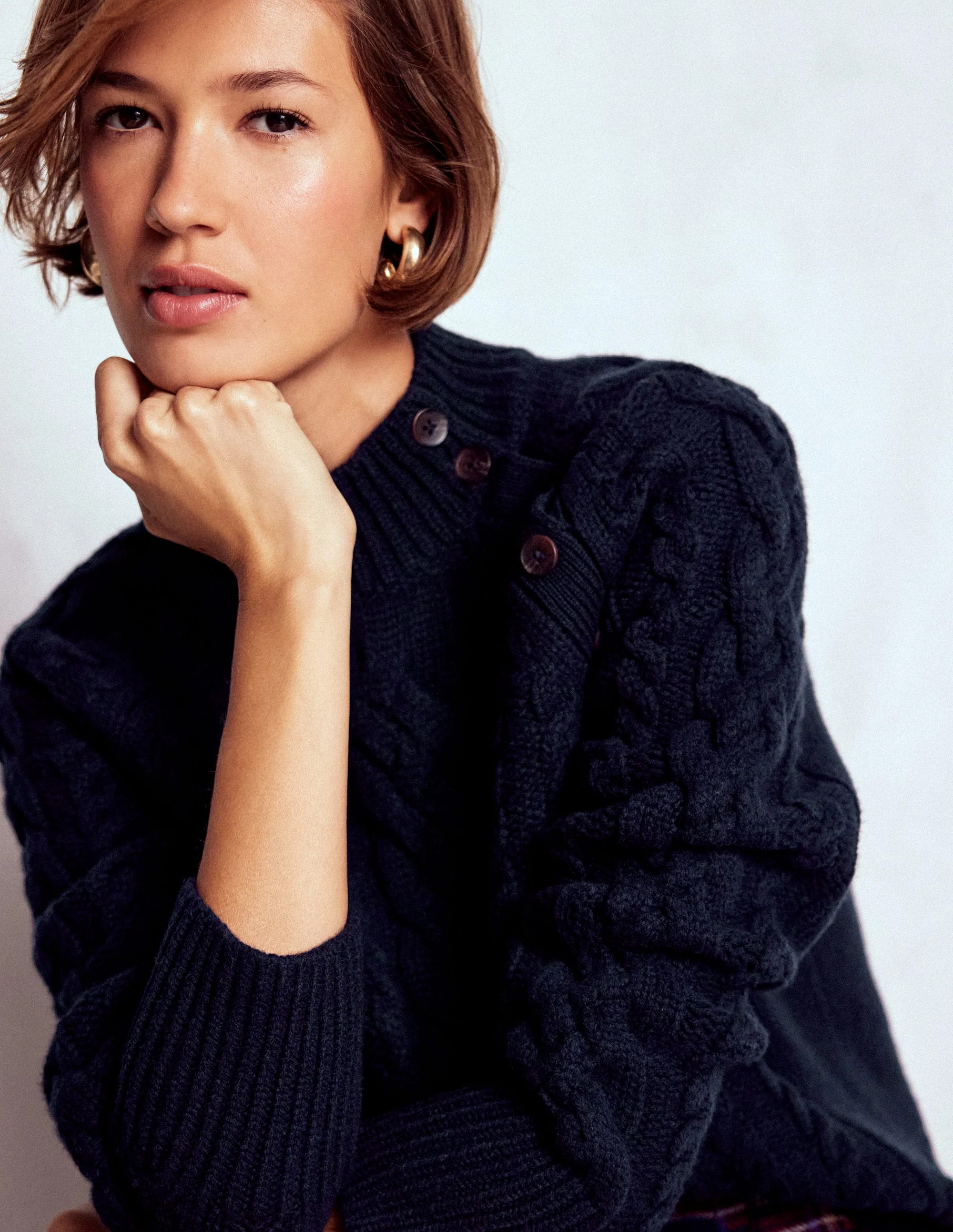 Amara Merino Cable Sweater-Navy | Boden (US)