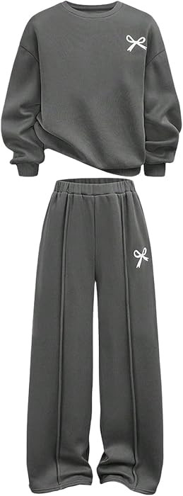 RoseSeek Girl's 2 Piece Outfits Bow Graphic Pullover Sweatshirts and Pants | Amazon (US)