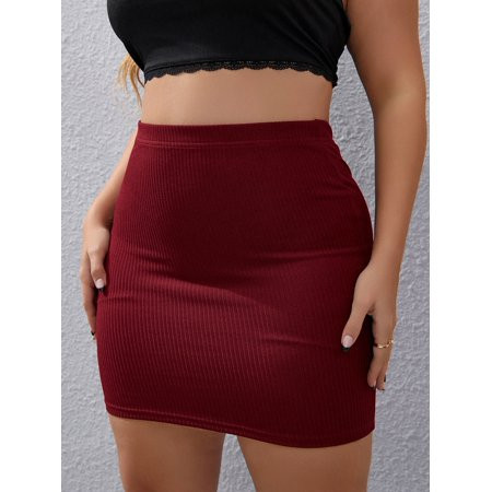 SARAWOLA Women s Plus Summer Solid Color Rib-Knit Bodycon Mini Straight Skirt | Walmart (US)