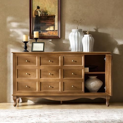 HULALA HOME Transitional Solid Wood Sideboard with Adjustable Shelves, 58" Spacious Storage Sideb... | Amazon (US)