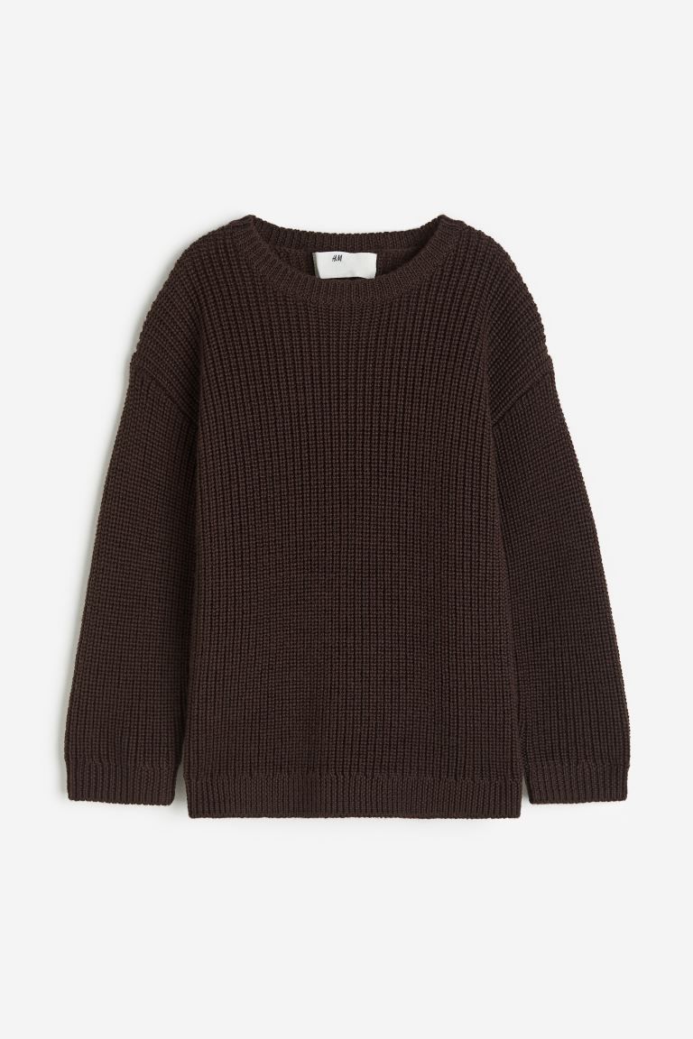 Merino Wool Rib-knit Sweater - Dark brown - Kids | H&M US | H&M (US + CA)