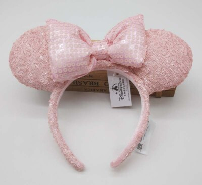 NEW Disney Parks Millenial Pink Sequined Minnie Ears Mouse Ears Headband Rose | eBay US