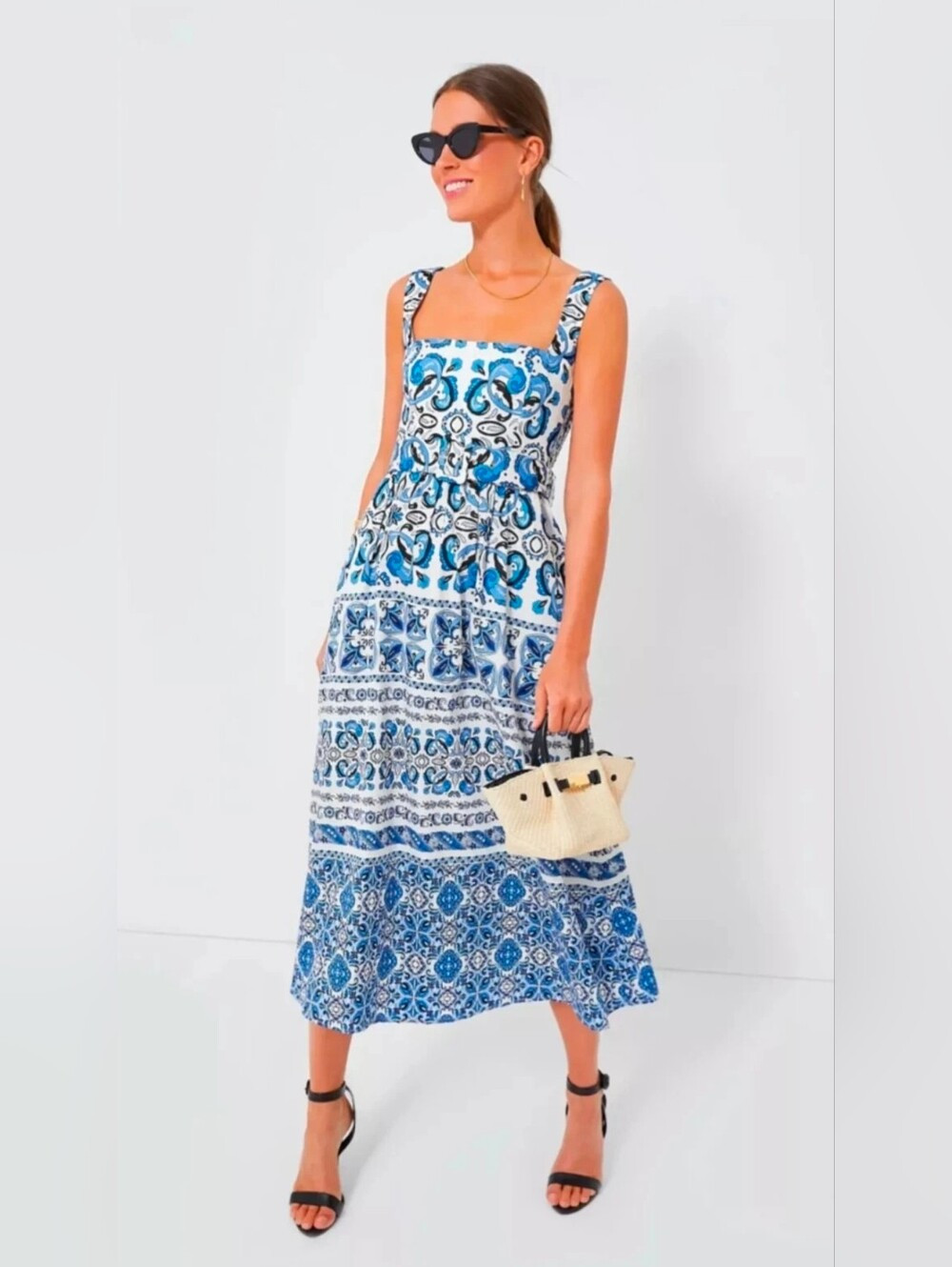 NWT Tuckernuck Majolica Tile Margaret In Blue White Cotton Tank Midi Dress XXXL | Poshmark