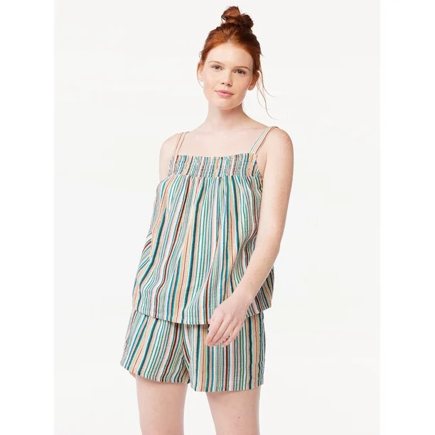 Joyspun Women's Gauze Smocked Cami Top and Shorts Sleep Set, Sizes S to 3X | Walmart (US)