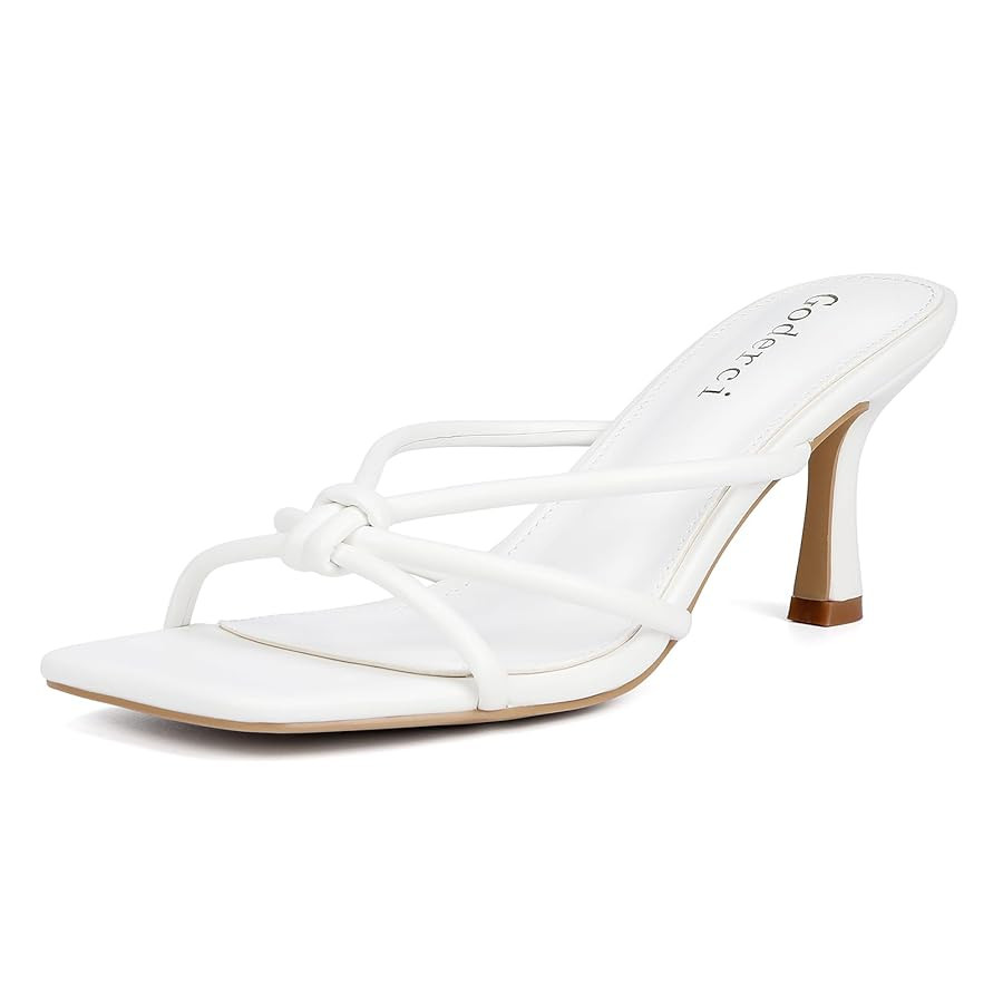 Kitten Strappy Heels for Women Knotted Square Open Toe Slip On Mule Heels Mid Heeled Sandals | Amazon (US)