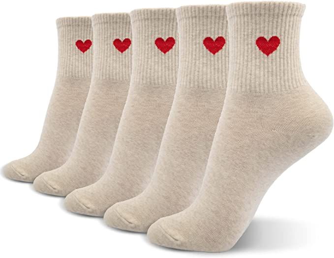 CUTIE MANGO Women's Fashion Heart Quarter Crew Socks Novelty Casual Soft Cute Lovely Design Cotto... | Amazon (US)