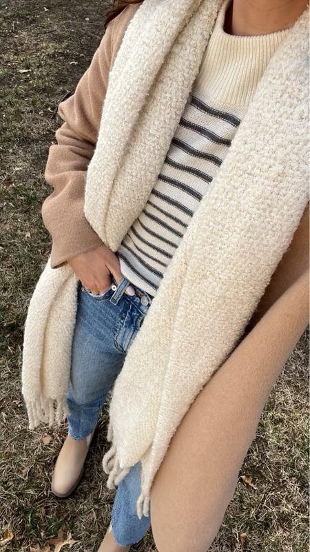 Wearing small in sweater! Fully stocked 
I sized down in the jeans 
Camel coat is old but linked similar 

#LTKHoliday #LTKSeasonal