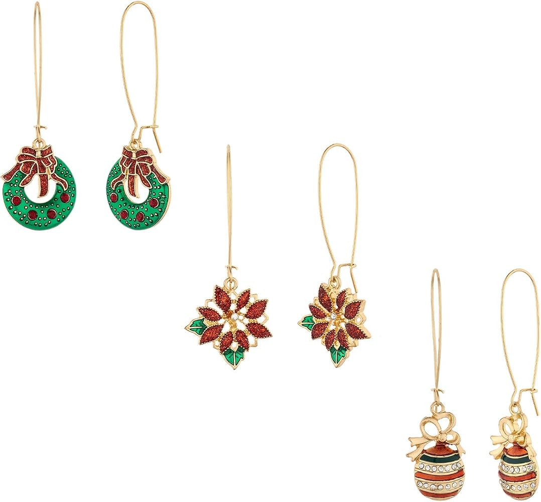 MADISON TYLER Christmas 3PCS Dangle Earrings Set for Women | Cute Pave Rhinestone Snowman Christm... | Amazon (US)