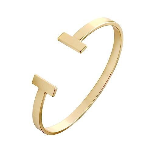 SENFAI Simple Double T Cuff Bracelet/Jewelry Set for Women | Amazon (US)