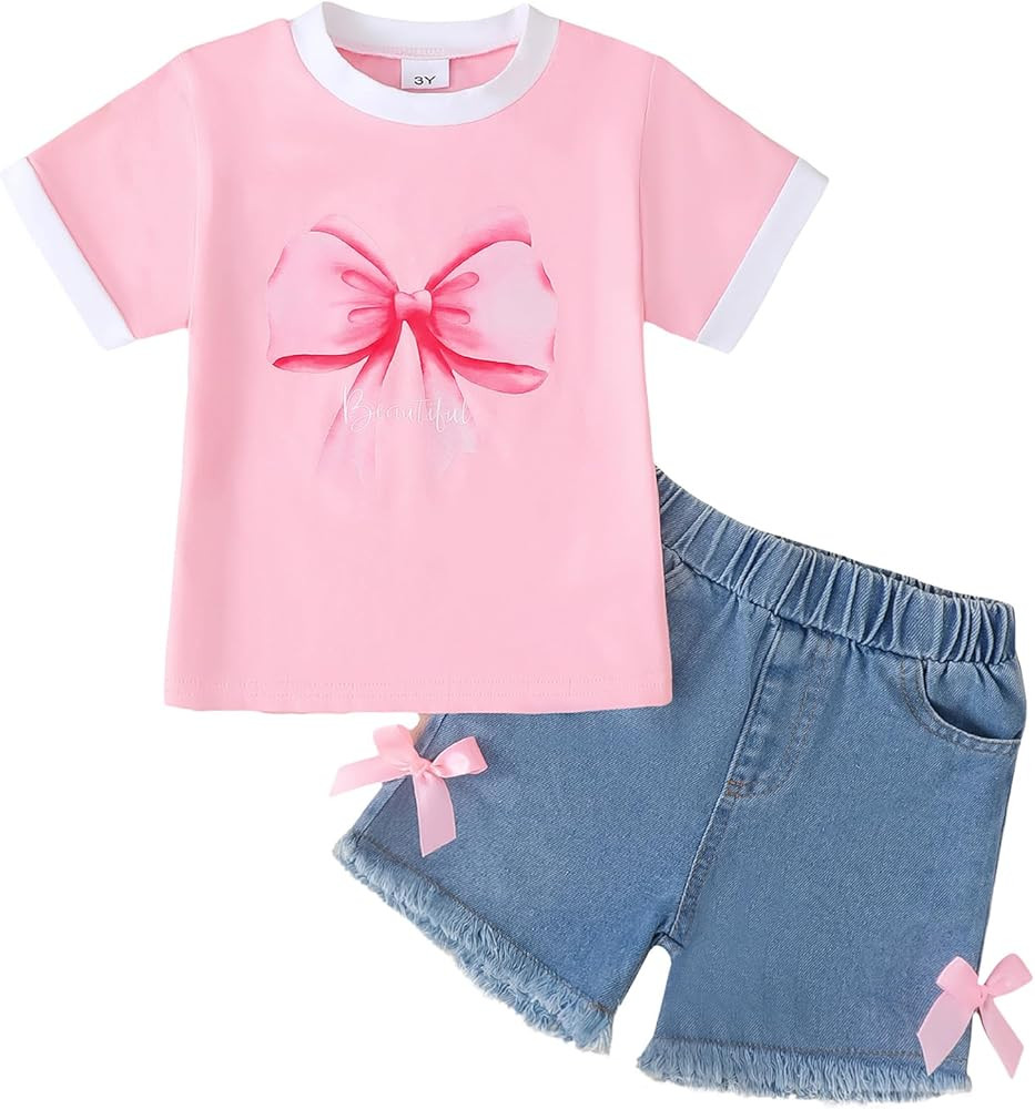 Jecson Toddler Girl Clothes Summer Cotton Print T-Shirt and Jeans Shorts Set Casual Girls 2 Piece... | Amazon (US)