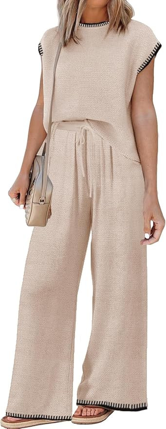 ETCYY Sets for Women Spring Outfits for Women 2025 Travel Wide Leg Pant Summer Two Piece Lounge M... | Amazon (US)