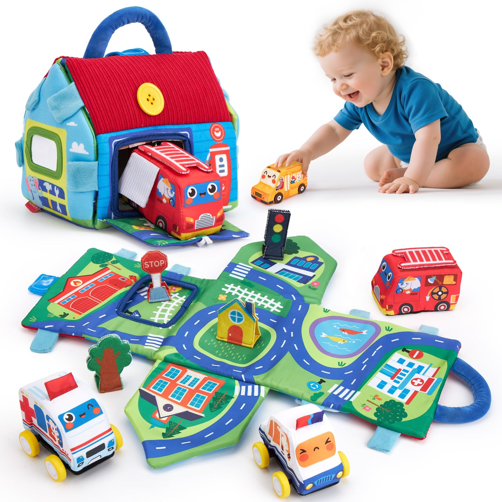 hahaland Baby Toys for 1 Year Old Boy Gifts - Soft Pull Back Cars, Sensory, Take-Along Cars Plays... | Amazon (US)