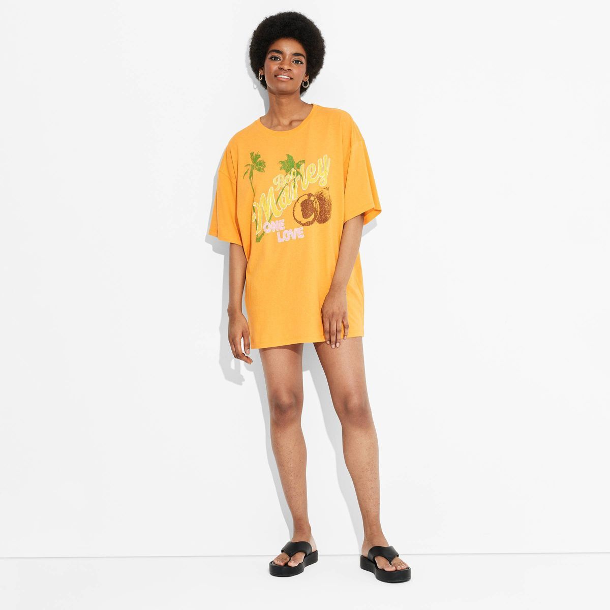 Women's Bob Marley One Love Short Sleeve Graphic T-Shirt Dress - Orange | Target