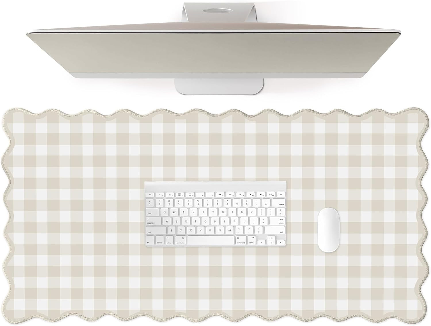 Scalloped‌ Beige Checkered Gingham Desk Mat Cute Pastel Large Mouse Pad Kawaii Cottagecore ‌Vintage‌ Rustic Keyboard Pad Computer Mat for Desktop Aesthetic Cozy Office Desk Decor | Amazon (US)