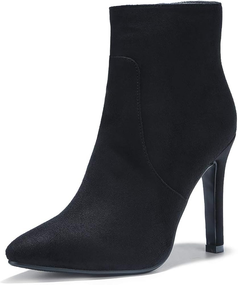 IDIFU Women's Fashion Ankle Boots Comfy Pointed Toe High Heels Side Zipper Booties | Amazon (US)