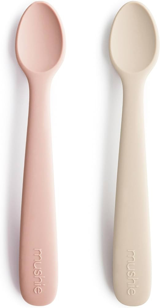 mushie Silicone Baby Feeding Spoons | 2 Pack (Blush/Shifting Sand) | Amazon (US)