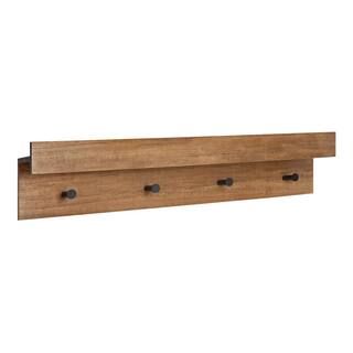 Levie 8 in. x 36 in. x 5 in. Natural Wood Floating Decorative Wall Shelf with Hooks Without Brack... | The Home Depot