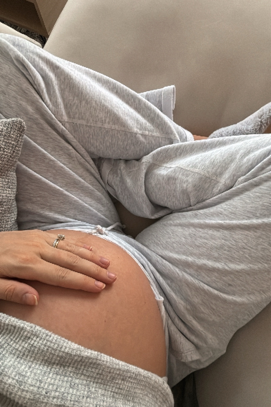 Comfies all day around here! Wearing a medium and love the low waist bc they can fit now and post partum. 

#LTKuk #LTKmaternity #LTKwinter